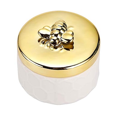 Hipiwe Ceramics Jewelry Box with Golden Bee Lid Small Jewelry Display Organizer Holder Trinket Storage Tank Container for Home DecorGift for Women
