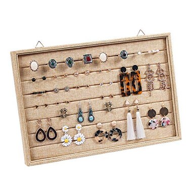 Coward Wall Mount Earring Holder OrganizerRing Jewelry Tray for Drawer Stud Earring Storage Boxlight yellow linen