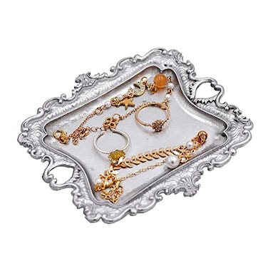 Funly mee Antique Trinket Dish Vintage Metal Jewelry Tray Ring Holder Sliver S