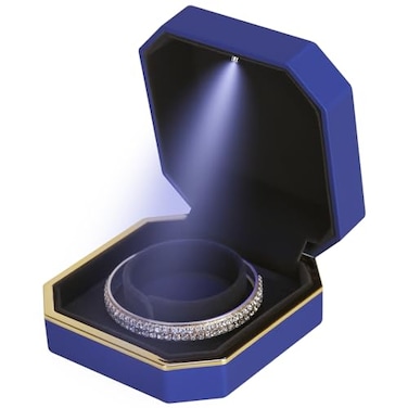 LETURE Luxury LED Jewelry Bracelet Gift Box with LED Light Velvet Small Jewelry Box Storage Case Organizer Holder for Wedding Engagement Proposal Birthday and Anniversary Blue