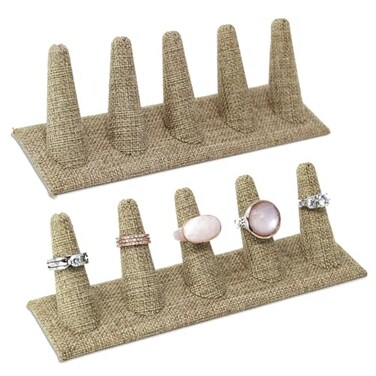 MOOCA 2 Pcs Set Ring Organizer for Showcase Display Drawer 5 Long Ring Storage Holder Jewelry Display Stands Showcase Jewelry Storage Counter Burlap 8 W x 2 18 D x 2 12 H in