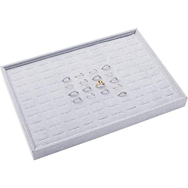 Pimuza Grey Velvet Stackable 100 Slot Ring Inserts Jewelry Tray Showcase Display Organizer Holder Storage Box Case Pad Stackers for Valet Closet Decorate Vanity Table Cabinet College Dorm Drawer