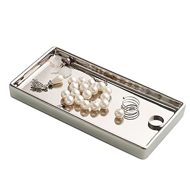 Redelaenor Jewelry Holder Ceramic Trinket Tray Rectangte Vanity Makeup Mirror Tray Silvery Small