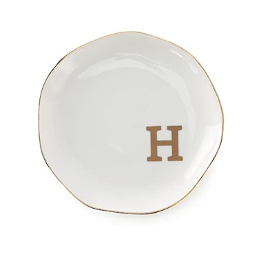 VINCOMIC Initials Ring Dish Jewery Tray with Personalized HMonogrammed Gifts Wedding Engagement for Women Friends sisterCeramic White