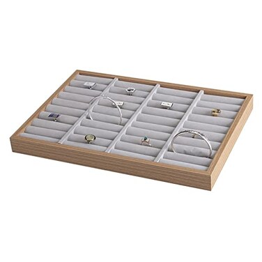 YUFONG Bracelet Holder Bangle Organizer Display Bracelets Tray Holder 36 Section with Velvet Inserts Ring Holder Ring Box Grey