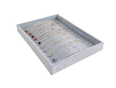 Svea Display Premium Quality Gray Velvet Jewelry Collection Tray Organizer Stackable Storage Necklace Tray Closet Organizer Trade Show Store Exhibition Home Closet Drawer Divider Insert