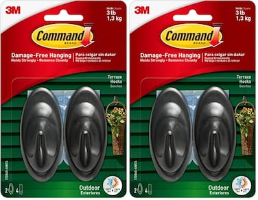 Command Hooks Black 3 lb Capacity Outdoor WaterResistant Strips 2Hooks 4Strips DamageFree