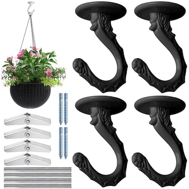 HouseUp Swag Hooks for Ceiling Hanging 4 Set Ceiling Hooks for Hanging Plants Metal Material Screws with Beautiful Totems Black