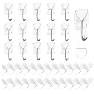 Ainiv Wire Toggle Hook 16 Small Clear Hanging Hooks with 24 Adhesive Strips DamageFree Utility Sticky Hooks No Tools Wall Hangers Heavy Duty for Bathroom Kitchen Office Organizers