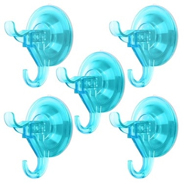 Antimbee Suction Cup Hooks 5 Pack Shower Wall Suction Cup Hangers Heavy Duty Vacuum Suction Cups Reusable Bathroom Suction Hooks for Window Tile Wall Glass Door2 Hooks DesignTransparent Cyan