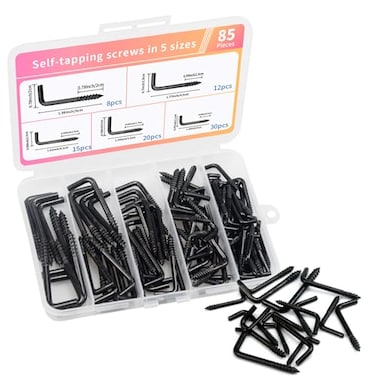 BJUTYEU 5 Sizes of Spiral LShaped Bolts Coat Hooks Key Jewelry Hangers 85 Pieces Set zinc Plated Black selfTapping Screws Hooks Suitable for HomeWorkplaceOffice
