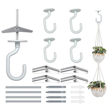 Evsteluo White Swag Ceiling Hooks 2 Sets with Hardware for Hanging Plants Drywall and Ceiling Installation Heavy Duty Design