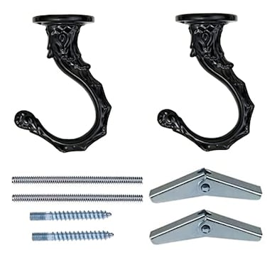 GDQLCNXB Ceiling Metal Ceiling Hooks Heavy Duty Swag Ceiling Hooks 2665mm with Hardware for Hanging PlantsChandeliersWind ChimesOrnament Black 2 Sets