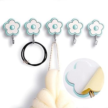 LilyBeauty 5 Pack Cute Floret Utility Hooks Heavy Duty Up to 5 Pounds Waterproof and Oil Proof Hanging Key Stick On Wall Kitchen Bathroom Ceiling Or Office Windows HangersBlue