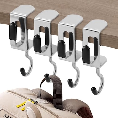 Linwnil Adjustable 2in1 Desk Cabinet Hooks with AntiSlip Rubber Heavy Duty Metal Hanger for Backpacks Small Items Fits Tables 0516inch Thick 4