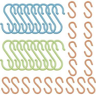 Maydahui 32 Pieces S Shape Plastic Hook Set of 16 Big Size 16 Small Size in Pink Green Blue for Storage Room Kitchen Bathroom