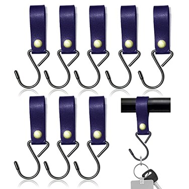 Modixun 8pcs Leather SHooks Metal S Shaped Hooks for Hanging Camping Stroller Coat Towel Kitchen Bathroom Blue