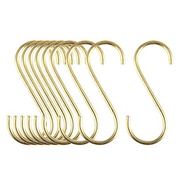 Mewuthede Penwlled Brass S Hooks SShaped Hook 10 Pcs Heavy Duty S Hooks for Hanging Kitchen Pots and Pans Office Bathroom Closet Outdoor Widely Used