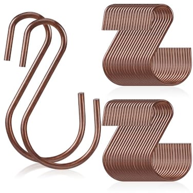 Sratte 60 Pcs S Hooks for Hanging 18 Inch Heavy Duty S Hooks Bulk Curtain Hanging Connectors Mini S Shaped Hangers Ornament for Plants Pots Pans Mugs DIY Jewelry Brown