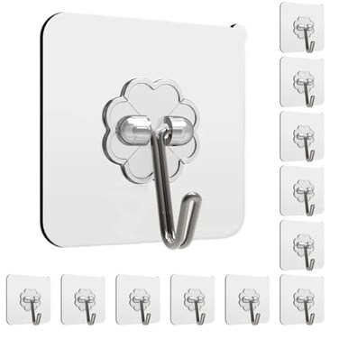 SZNKB Adhesive Hooks Heavy Duty 12 Pack Sticky Hooks Transparent Removable Adhesive Hooks for Hanging Wall Hooks Can be Used for Kitchen Bathroom Shower Outdoor Home Improvement Waterproof and Rustpro