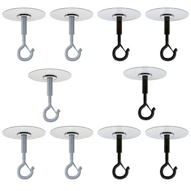 Aufuga No Hole No Drilling Adhesive Ceiling Hooks for Hanging Plants Lights Wind Chimes Lantern Sticky J Hooks Eye Hook for Hanging Indoor Outdoor WhireBlack