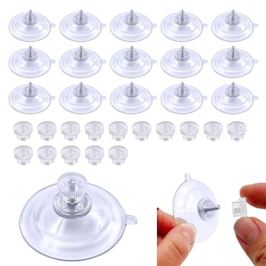 Daily Treasures 15pcs 45mm Screw in Suction CupsStrong Suction Cups with NutsSmall Suction Pads with EarReusable SuckerClear Suction Cups for Glass Mirror Camping Caravan Decor