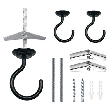 Evsteluo 2 Sets Large Swag Ceiling Hooks Heavy Duty Swag Hook with Hardware for Hanging Plants Wind Chimes Light Fixtures Bed Netting etc Ceiling Installation Cavity Wall Fixing 2 Sets Black