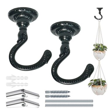 Evsteluo HeavyDuty Ceiling Hooks 2530 lbs Capacity with Hardware Kit for Wood Cement Drywall Installation 2 Sets Black