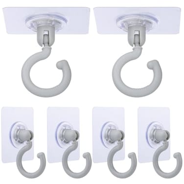 GORGECRAFT 6Pcs 360Rotating Self Adhesive Ceiling Hooks Wall Sticky Hook Plastic Gainsboro Utility Rotatable Heavy Duty Swivel Hook Hangers for Kitchen Bathroom Home and Office Hanging Key Coat Towel