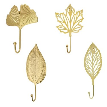 MOROBOR Decorative Iron Hooks 4Piece Ginkgo Maple Leaf Shape Gold Wall Mounted Key Holder and Hanger for Towel Coat Photo Bag Umbrella