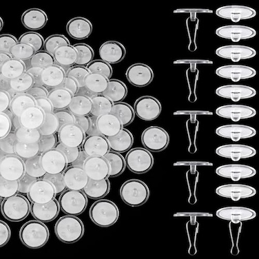 Mxxipp 100 Pack SelfAdhesive Ceiling Hooks for Hanging Sticky Transparent Discs with Metal Hooks NoDrill Wall Hanger for Christams Wedding Birthday Party Decorations