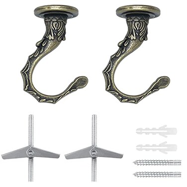 OBSTKUCHEN 2 Sets Swag Ceiling Hooks Heavy Duty Swag Hook with Hardware for Hanging Plants Ceiling Installation Cavity Wall Fixing 2 Sets Bronze