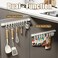OULIGET Utility Slide Rail Hook with 10 Adjustable ClipsUnder Cabinet Kitchen Seasoning Bag Storage Seal ClipNo Drill Wall Mounted Hanger RackClips Hook Dual Purpose