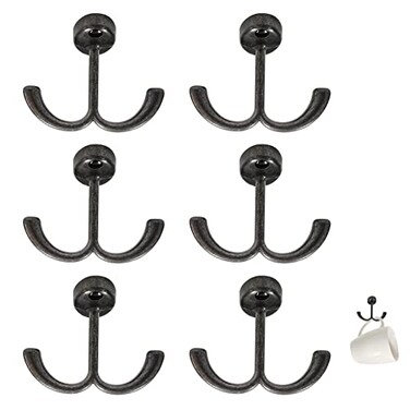 RFORPLY 6 Pcs Zinc Alloy Crown Cabinet Hooks for Living Room Office BedroomDouble Hooks for Hanging Cups Bags Kitchenware Keys Plantsetc