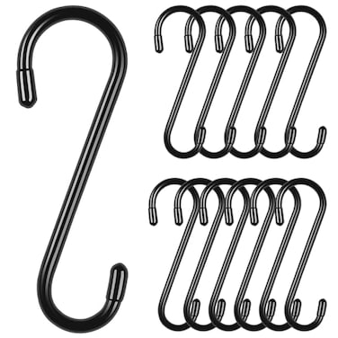 samhard 12 Pack Heavy Duty S Hooks Vinly Coated 6 Inch Large Metal S Hooks for Hanging Plants Non Slip Black Hanger Hooks for Closet Hanging Jeans Baskets Lights Pot Pans Cups Bird Feeder