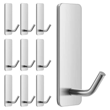 Quavzotu Small Self Adhesive Hooks for Walls No Damage 6Pack Stainless Steel Stick on Hooks for Hanging Towel Key Hat Bag Jewelry Sticky Hangers for Kitchen Bathroom Door Silver10pcs