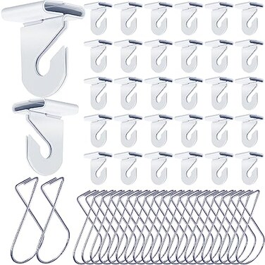 Vicenpal 200 Pcs Drop Ceiling Hooks Bulk for Classrooms Offices Hanging Set 100 Pairs Right and Left 100 Pcs Clips for Tile Decorations Metal Suspended T Bar Hooks for School Plants