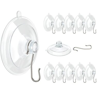 VIS'V VISV Suction Cup Hooks 177 Inch Small Window Suction Cups with Metal Hooks Removable and Reusable Clear 12 Pcs