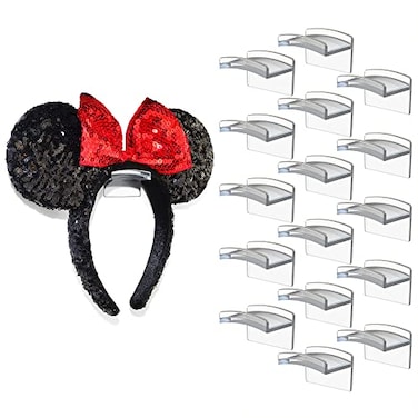 Modern JP Adhesive Hooks for Disney Ears 16Pack Minimalist Disney Ear Holder No Drilling Headband Holder Design Strong Hold Headband Organizer USA Patented Clear