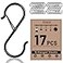 FSAH 17 Pcs S Hooks for Hanging Safety Buckle 35 Inch Stainless Steel S Shaped Locking Hooks for Colleague Dorm Kitchen Plants Pots Towels Bags Black