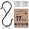 FSAH 17 Pcs S Hooks for Hanging Safety Buckle 35 Inch Stainless Steel S Shaped Locking Hooks for Colleague Dorm Kitchen Plants Pots Towels Bags Black