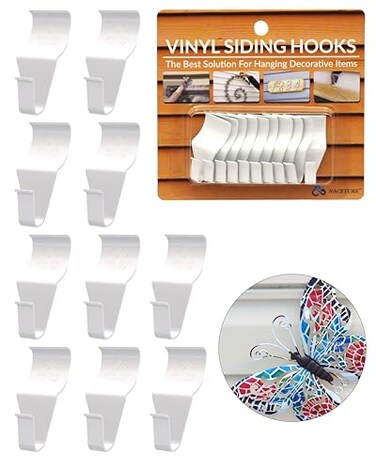 NACETURE Vinyl Siding Hooks 10 Pack White Heavy Duty Stainless Steel No Drill Holds up to 18 lb per Hook for Outdoor Decor