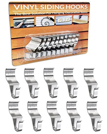 NACETURE Vinyl Siding Hooks Hanger 10 Pack No Drill Vinyl Hooks for Hanging Outdoor Decor Sliver