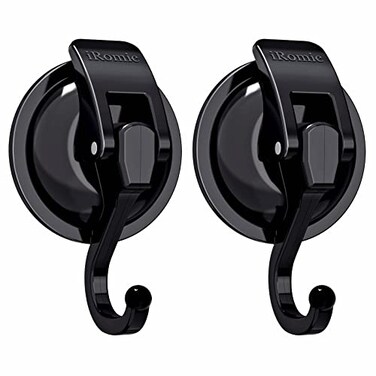 iRomic Heavy Duty Vacuum Suction Cup Hooks 2Pack for ShowerGlass WindowKitchenBathroomRestroom OrganizationBlack
