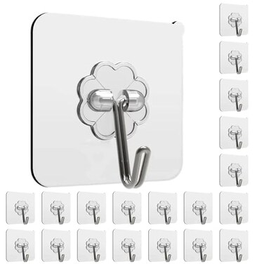 SZNKB Adhesive Hooks 24 Pack Heavy Duty Sticky Hooks Transparent Removable Adhesive Hooks for Hanging Wall Hooks Can be Used for Kitchen Bathroom Shower Outdoor Home Improvement Waterproof and Rustpro