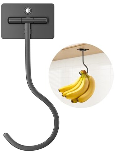 bussdis Adhesive Banana Hanger Under Cabinet No Drilling Banana Hook with Strong Adhesive Foldable Magnetic Space Saving Banana Holder for Kitchen Holds up to 13 lbs Black