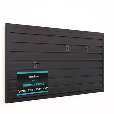 NeatiEase Slatwall Panel Wall Storage Systems 2 x 4ft Slat Wall Paneling Garage Wall Organizer Heavy Duty Wall Mounted PVC Wall Rack Black