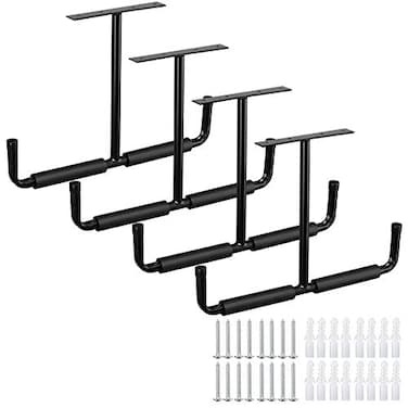 HOME RIGHT Overhead Garage Storage Rack 165 Inch Heavy Duty Ceiling Double Storage Hooks Utility Hanger for Hanging Lumber Ladder Tool Bike Other Bulky Items 4 Pack Black