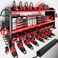 KAFAHOM Power Tool Organizer with Charging Station Built in 8 Outlet Power Strip Large 8 Drill Holder Wall Mount Heavy Duty Metal Power Tool Storage Rack Tool Shelf for Garage Organization Red