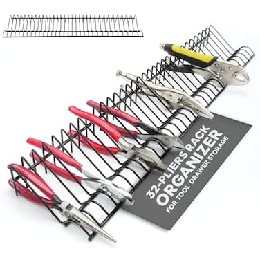 Plyworx Pliers Rack for Tool Drawer Storage Holds 32 Tools Steel Frame TripleCoated Vinyl Adjustable Organizer for Toolboxes Durable Holder for Home Garage and Professional Use